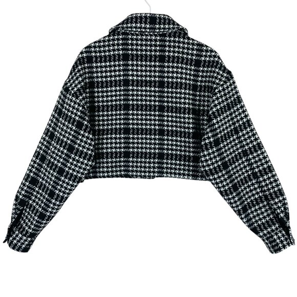 Crop short jacket coat bouclé Puff Sleeve black & white SZ small DYNAMITE - Picture 3 of 13
